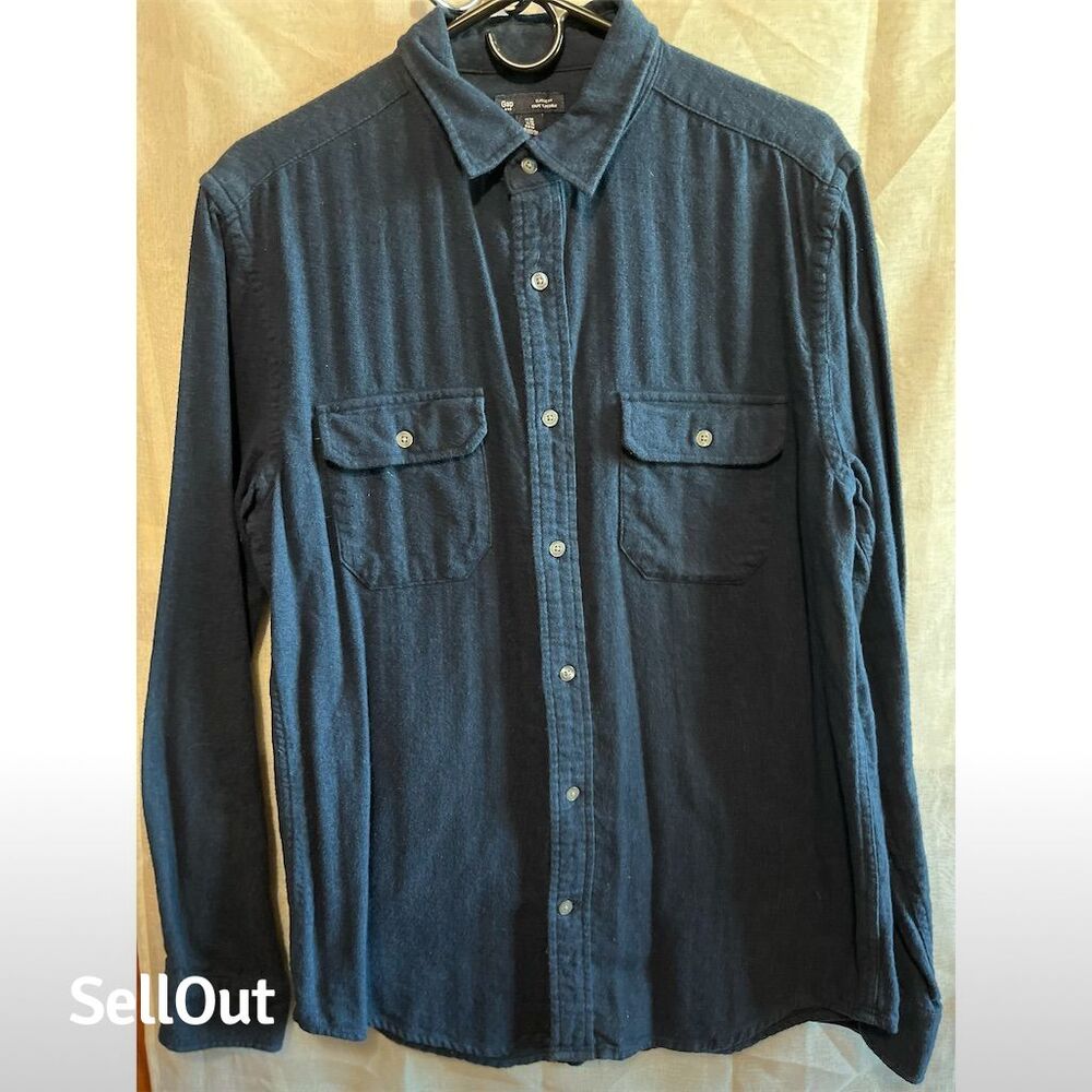 Gap Men's Long Sleeve Blue Flannel Button-Up Shirt Size M Casual